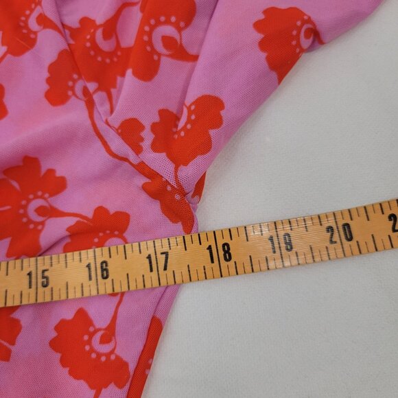 FREE PEOPLE Womens Shirt Sz L Lucky Shirtee Sheer Mesh PINK Floral Button Up - Picture 9 of 13
